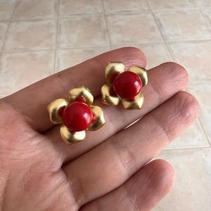 💎Natural Red Agate Rose Flower Earrings Gold Plated 925